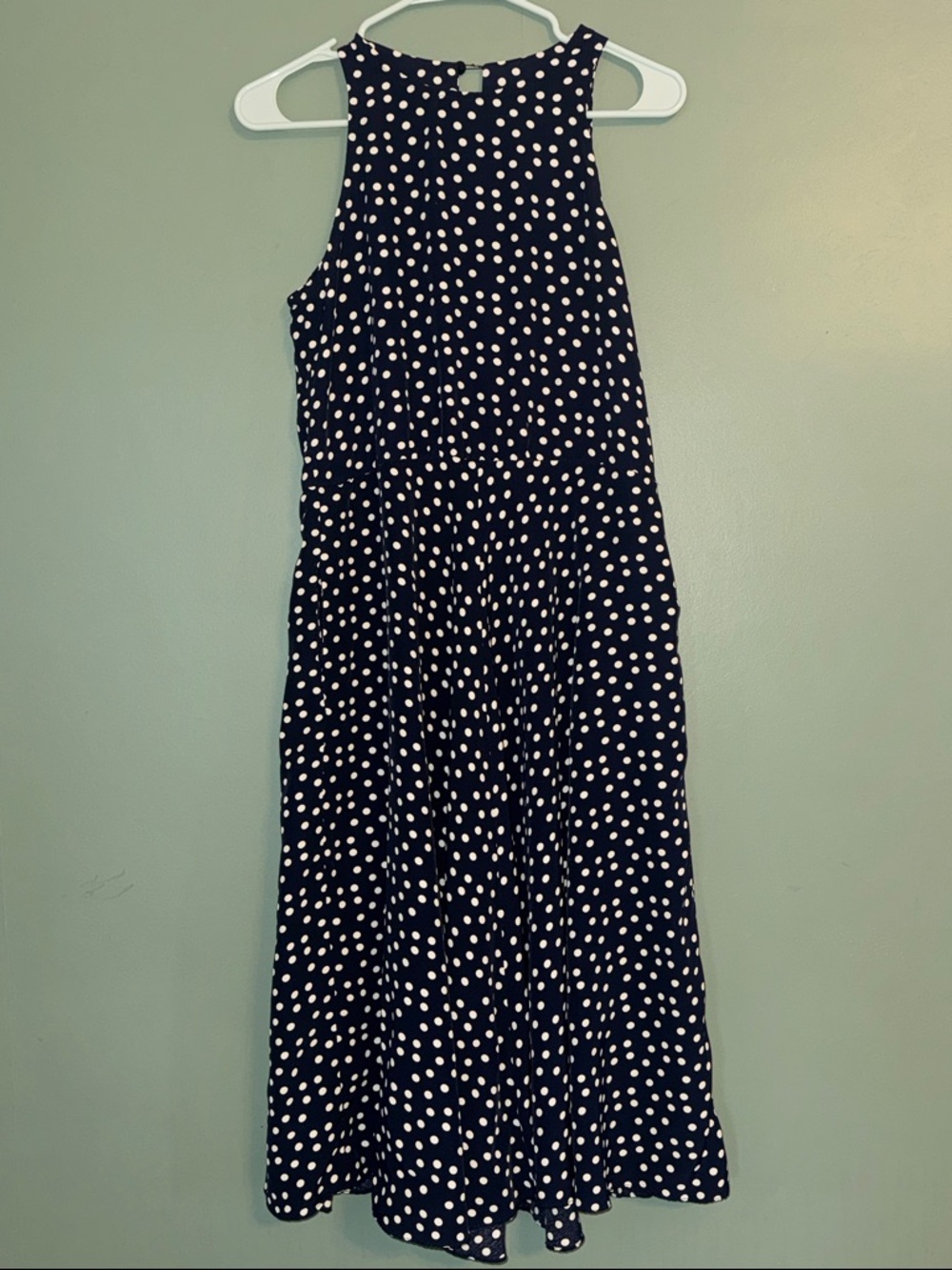 Vintage 90s Melanie Drucker Navy Blue Polka Dot Maxi Dress 6 Fit and Flare